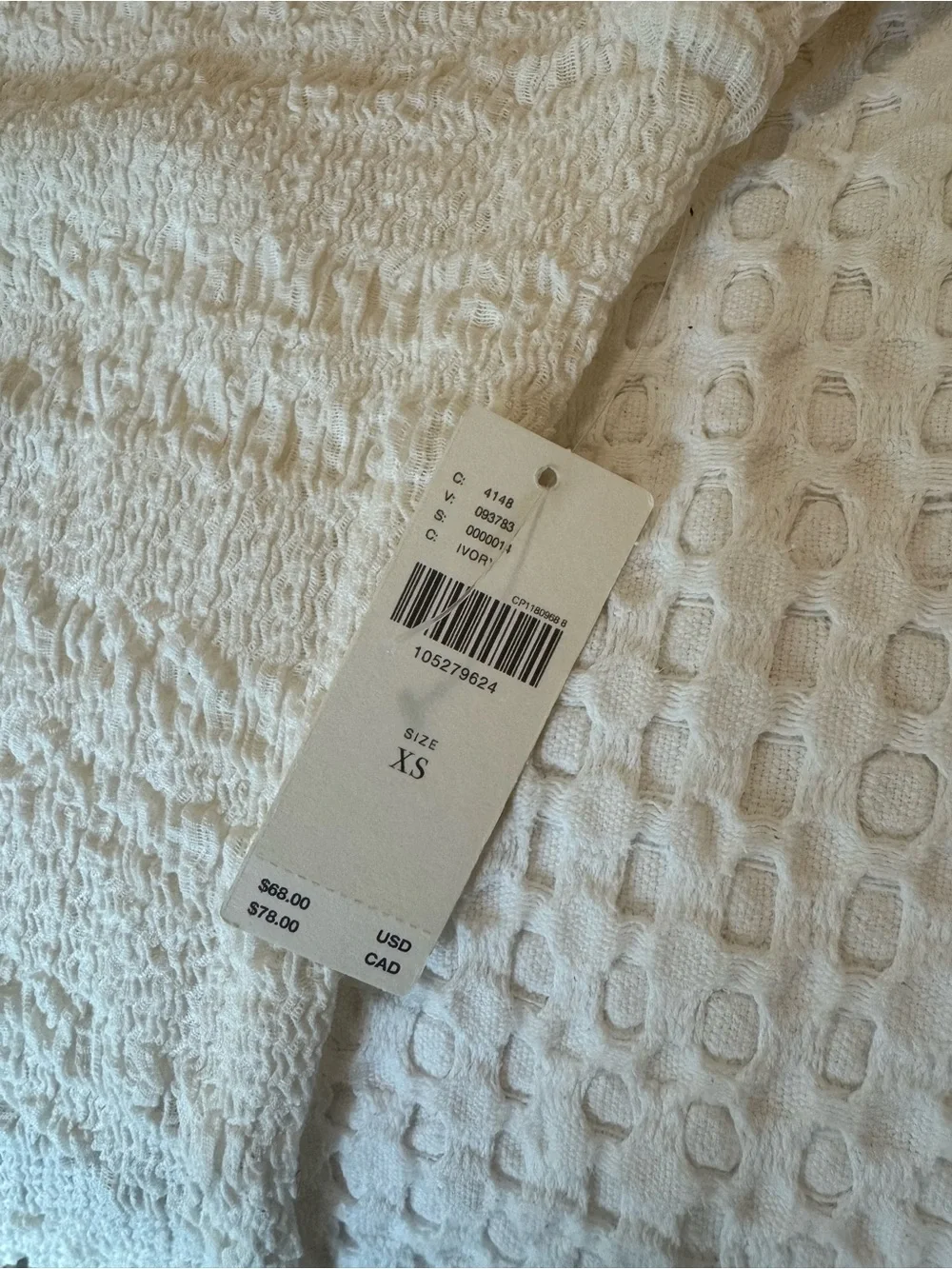 Anthropologie Sheer Cream Crinkled Long Sleeve Top